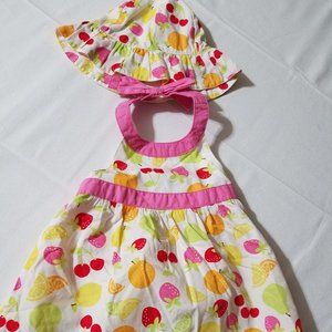 GYMBOREE Berry Sweet 0-3 Month NWT fruit print dress, white diaper cover & hat.